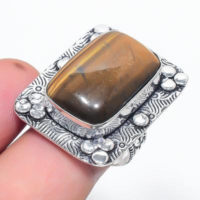 Natürlicher Tigerauge Edelstein Handgefertigt 925 Sterlingsilber Geschenk Ring Größe 7 A7E98