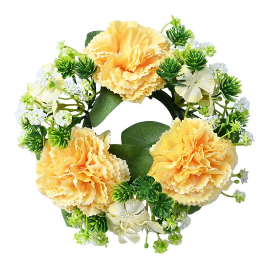 Artificial Flower Candle Holder Wreath Faux Chrysanthemum Ball Candle Ring Simulation Floral Tea Light Holder for Home Wedding Table Centerpiece
