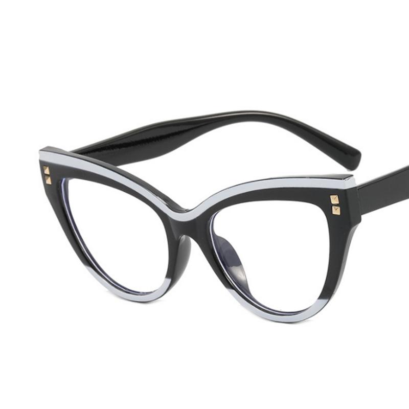 Cat Eye Rivets Black White Frame Clear Glasses Myopia Nerd Spectacles  -0.5 -1.0 -2.0 To -6.0 Fashion Hyperopia +0.5 To +6.0