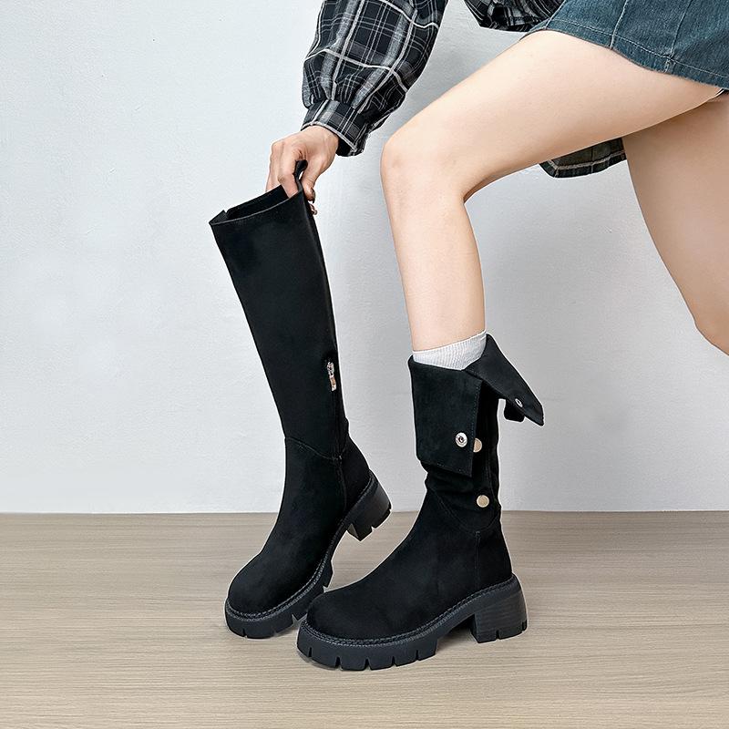 

Suede two-wear elastic boots 2025 new thin boots long boots women s thick-soled fat mm long boots knight boots 40 чёрный