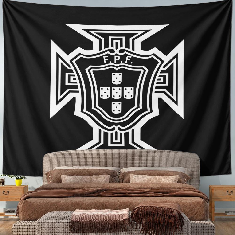 Portugal National Football Team FPF Crest Cross Shield Wall Tapestry White Black European Football Fan Decor Gift