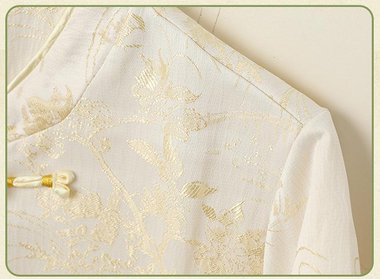 Women's Retro Style Mandarin Jacket with Embroidered Jacquard and Frog Buttons