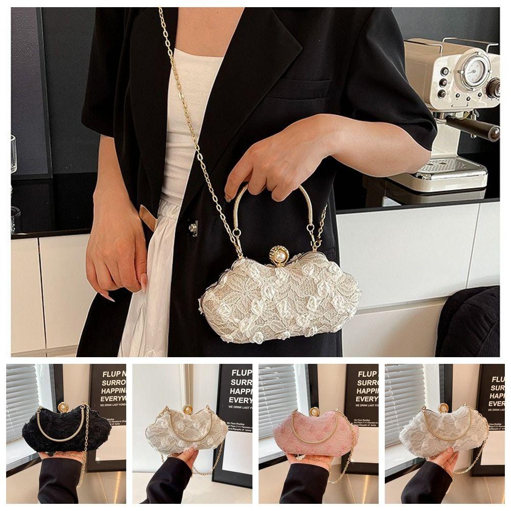 Luxury Polyester Lace Flower Bag Lace Flower Banquet Bag Clutch Handbag Women
