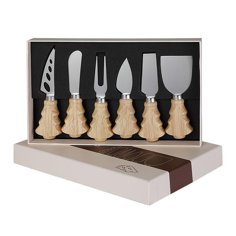 Western Style Knives Christmas Tree Rubber Wooden Handle Cheese Knife Set 6-piece Set Butter Knife Gift Box Cutlery set