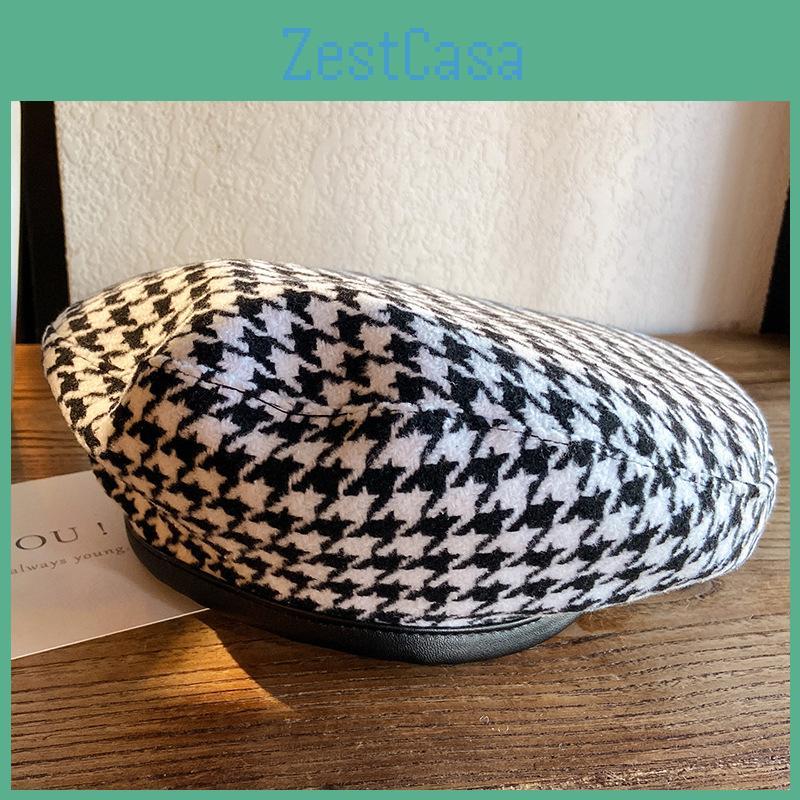 Trendy Designer Houndstooth Beret Flat Top Summer Hat For Women