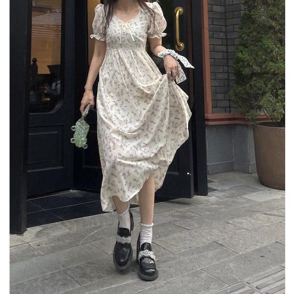 2024 Summer French Floral Puff Sleeve Dress for Women