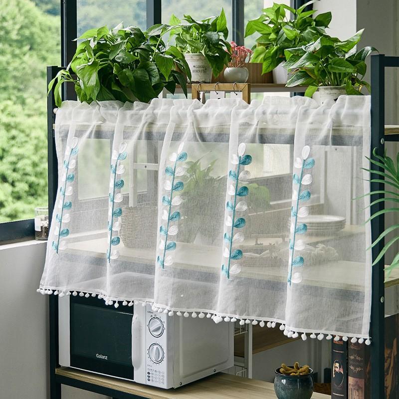 

Fresh floating window short curtain leaf embroidery transparent sheer curtain bedroom kitchen half curtain 1