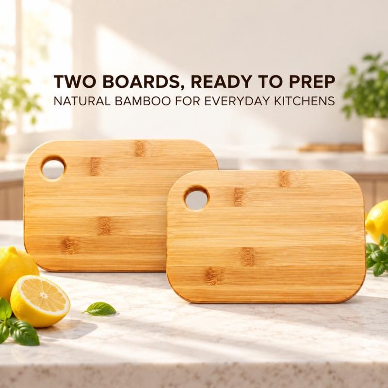 Cutting Board Set with 2 Smooth Sanded Boards, Rounded Corners, and Hanging Holes for Cutting Fruit, Vegetables, and Bread in the Kitchen