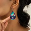 Colorful Aurora & Ocean Sunrise Pattern PU Faux Leather Earrings Women's Fashion Water Drop Dangle Earrings