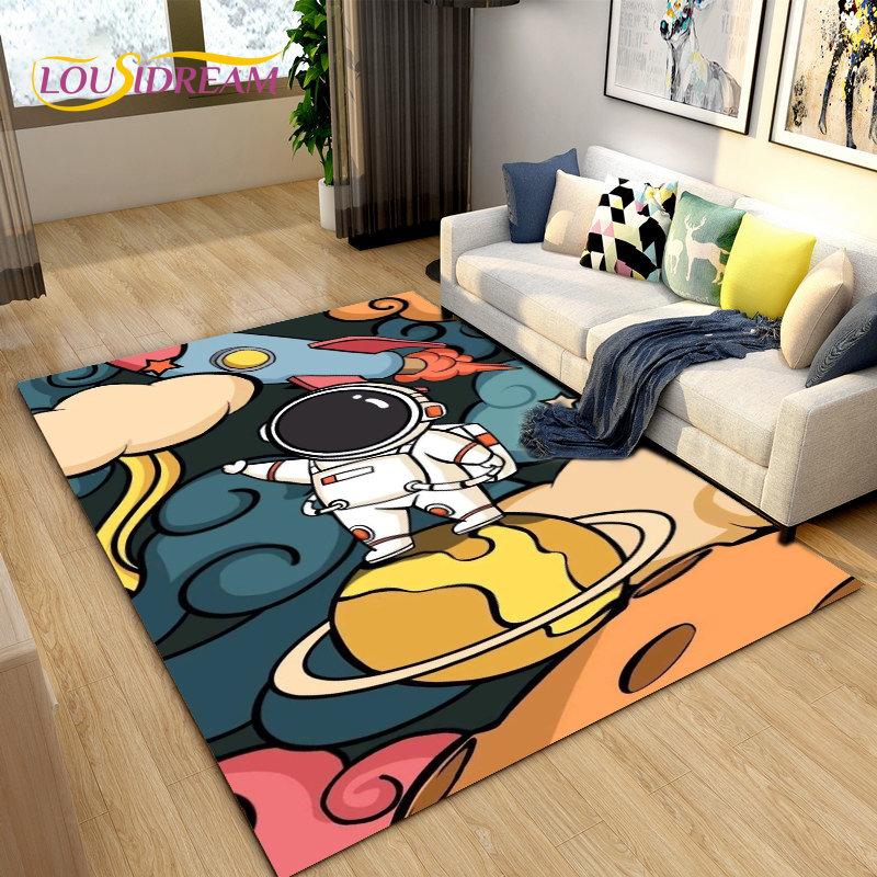 Cartoon Astronaut Space  Area Rug,Carpet Rug for Living Room Children's Room Decoration,Kids Play Crawl Soft Non-slip Floor Mat