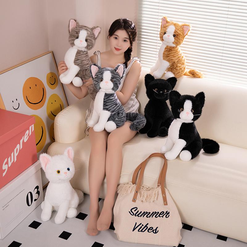 40cm Plush Cat Doll Toy Gentle Soft Stuffed White Gray Kitten Pillow Pet Deco Simulated Animal Present for Birthday Gift