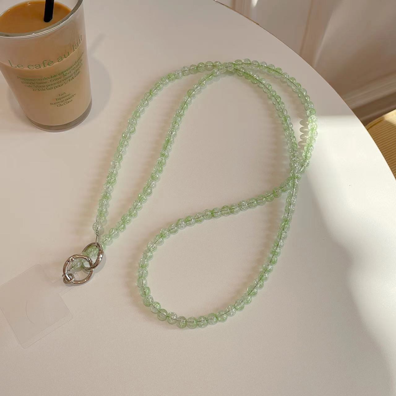 Universal Phone Lanyard 120cm Beaded Cell Phone Chain Crossbody Strap Anti-Theft with Tether Tab D
