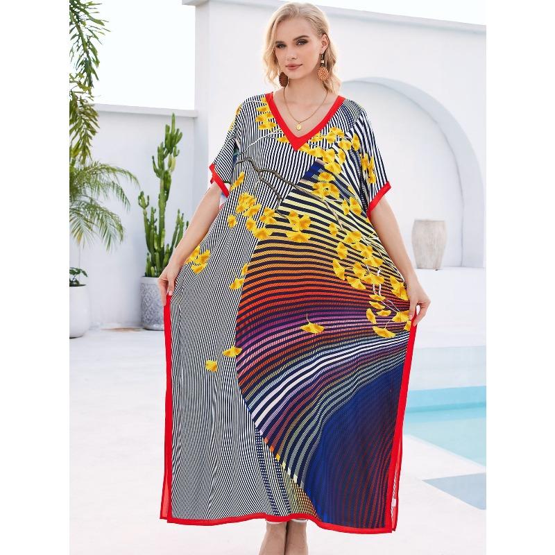 Blouse de plage coton humain imprimé ample robe de vacances bikini protection solaire chemise maillot de bain veste châle