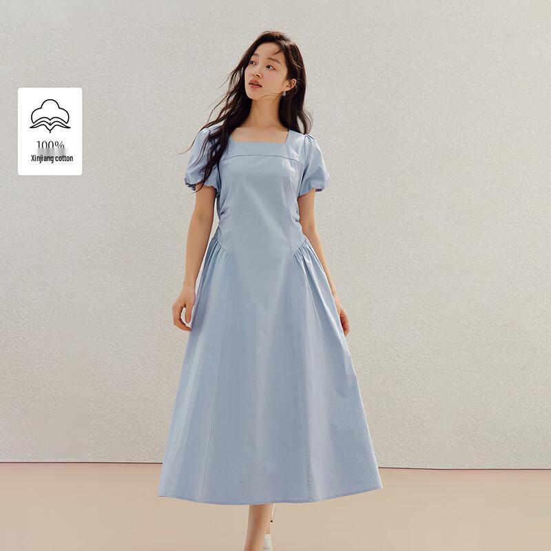 INMAN French Puff Sleeve Square Neck A-Line Dress M