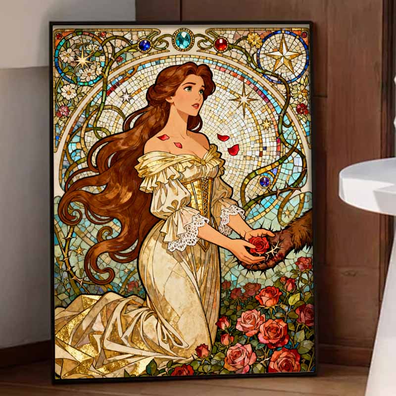 Disney 5d diamond painting, Beauty and the Beast diamond art painting diy handmade sticker gift, home decoration painting