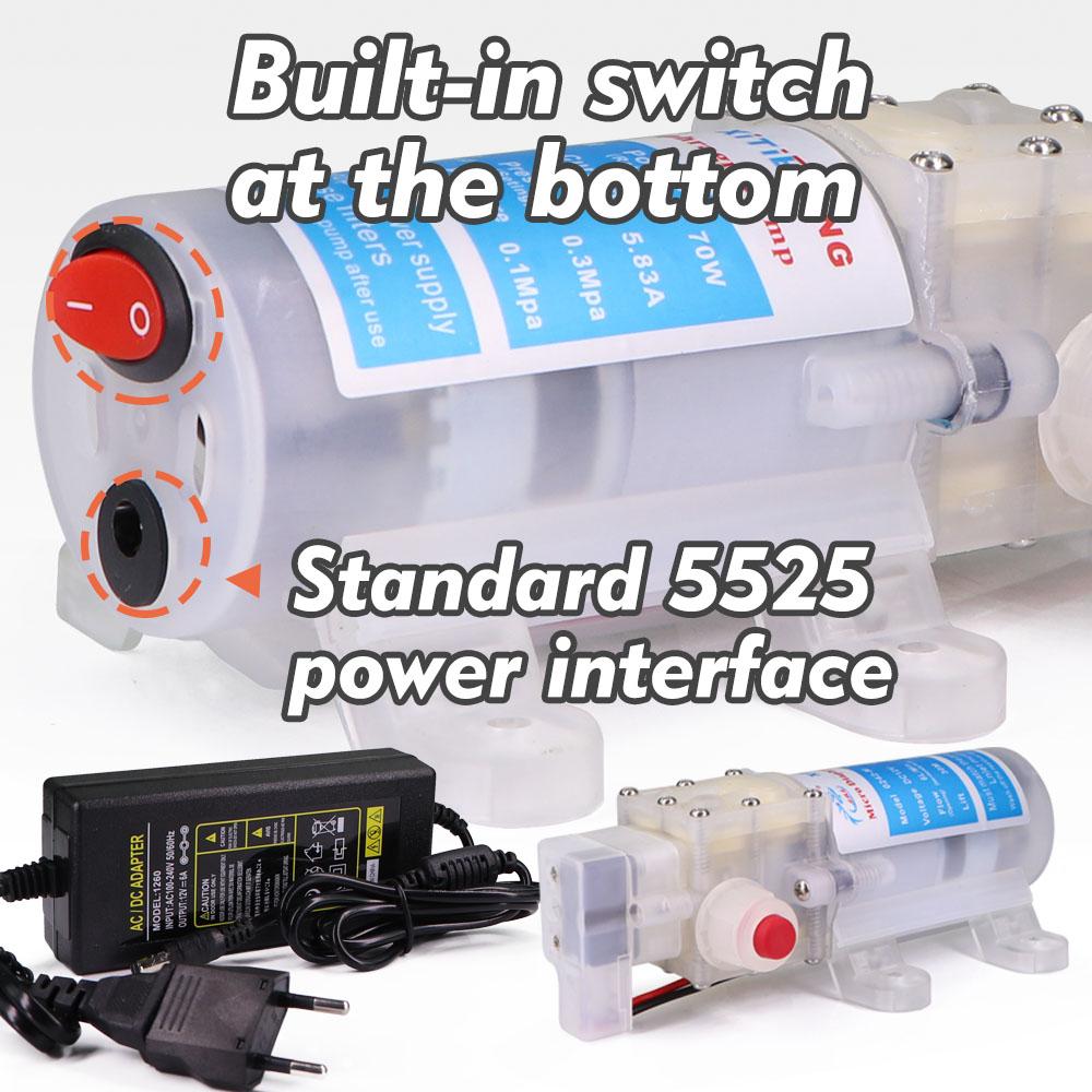 70W Food Grade Diaphragm Water Pump Kit 110-240V Power Supply Hygienic Silicone Hose Self-priming Pump w/ Switch for