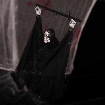 Halloween Skull Hanging Ghost Prop Electric Glowing Pendant Scary Prank Decoration for Bar Ktv Haunted House Party Wall Ornament