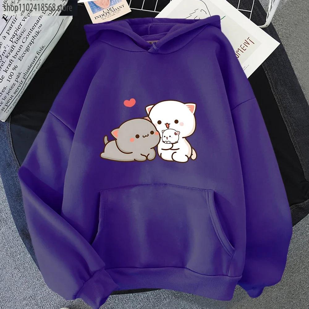 Peach Cat Hoodies Women Funny Mochi Fashion Sweatshirts Peachcat Female Harajuku Tops Round Neck Oversized  Kawaii Y2k