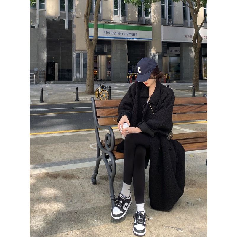 

100.00кг Меховое Интегрированное Свободное Длинное Пальто Оверсайз Black FM