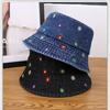 Stylish Jeans Flower Pattern Bucket Hat Extended Edge Shade Guard Unisex Warm Season Shore Hat for Various Occasion