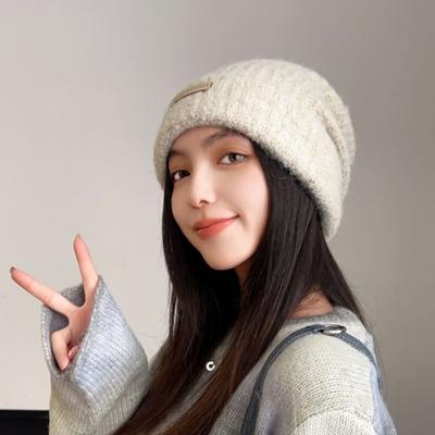 All-match Plush Woolen Hat Soft Brimless Beanie Cap Fashion Knitted Pullover Hat  Female
