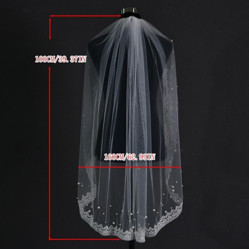Elegant Floral Veils For Wedding Bride Lightweight Pearls Breathable Fabric Headpiece Formal Occasion