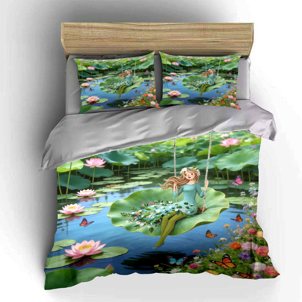 Fairy Garden Decor Set Soft Comfortable Duvet Cover Bedding Set Included 1*Duvet Cover & 2*Pillowcases, Gift