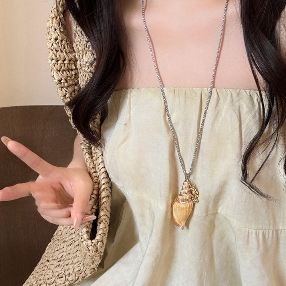 Handmade Scallop Beads Necklace Multiple Strand Chain Choker Shell Pendant Necklace Sweet Style
