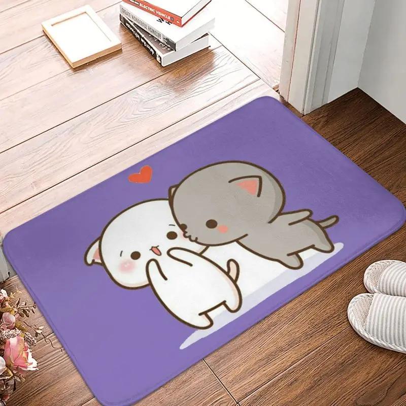 Mochi Cat Peach and Goma Front Door Floor Entrance Mat Interior Kitchen Bathroom   Bedroom Rug Living Room