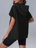 Women's Oversized Half Zip Hoodie Short Sleeve Pullover Sweatshirt Top with Pockets