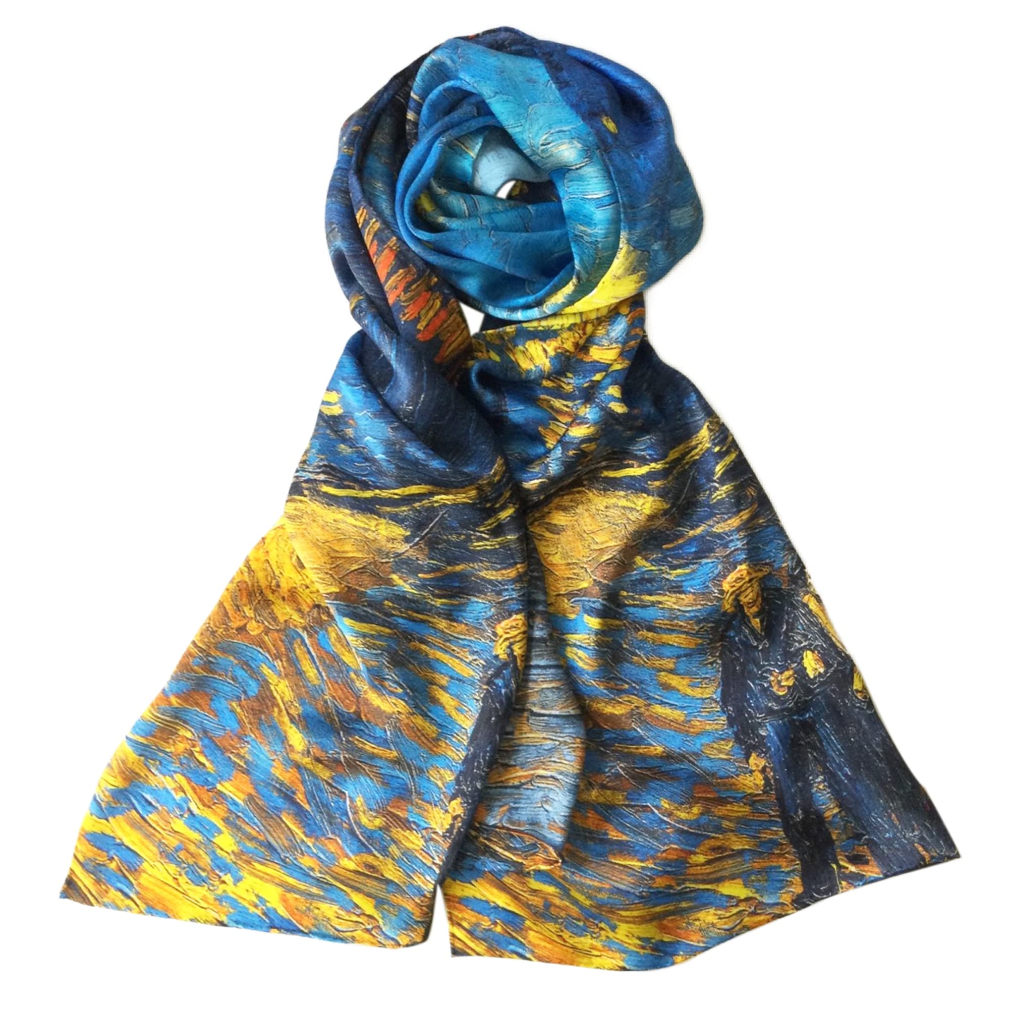 

Silk Impressionist Vincent van Gogh Starry Night on the Crepe Satin Masterpiece Stole Gift [Anemos] 100% Rhône