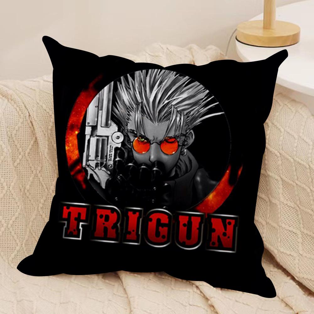 Cool Anime TTrigun Cushion Cover Soft Plush Fabric DoubleSided Printed Sofa Cushion Cover for All Seasons Home Decor Gift