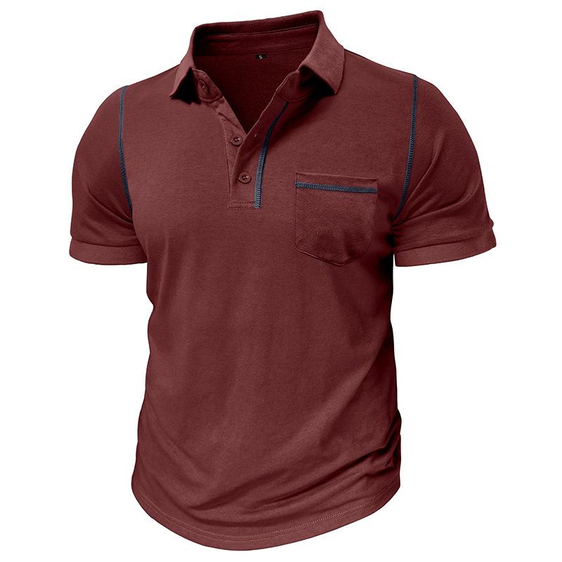 Herren Kurzarm-Poloshirt mit Kontrastnähten und Taschen detail
