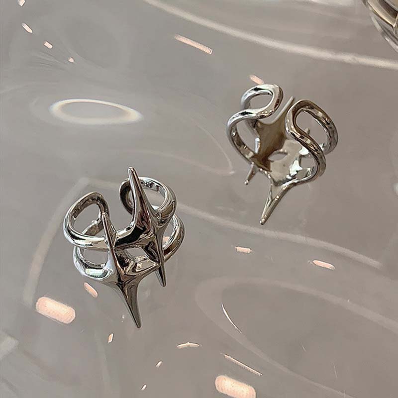 New Trendy Gold Color Star Shape Open Rings For Women Men Punk Hip Hop Metal Cross Adjustable Couple Rings Y2K Jewelry Gift