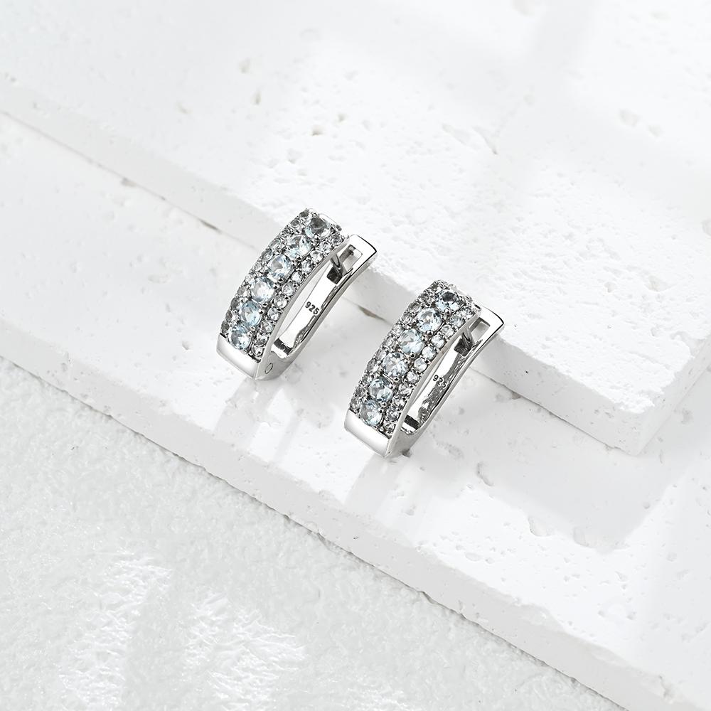 Adorable Silver Earrings & Ring Set for Lady & Girls Natural Sky Blue Topaz November Birthstone Fine Jewelry Birthday Party Gift