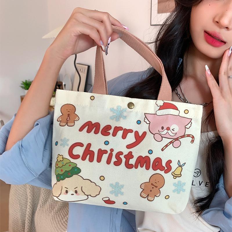 Canvas Tote Bag Cute Storage Bag Large Capacity Mini Handbags Portable Cartoon Print Lunch Bag