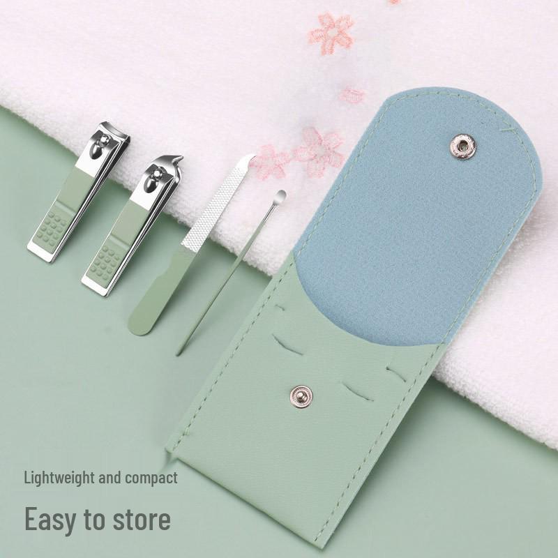Four-Piece Manicure Set: Flat & Slant Mouth Nail Clippers, Macaron Scissors, Ear Pick.