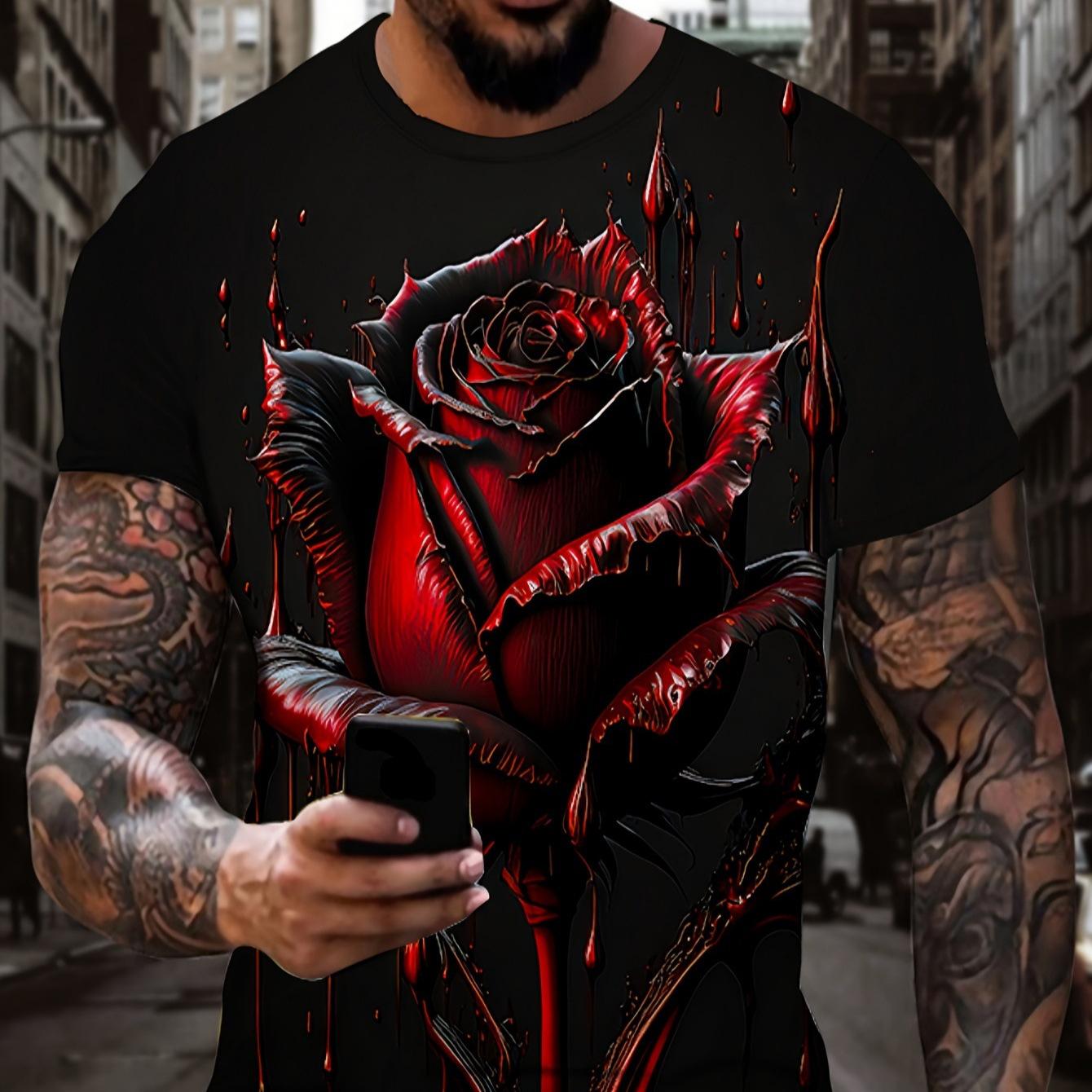 

Men s Printed Crew Neck Short Sleeves Fashionable Simple Tops That Versatile T-Shirts Men’s S чёрный