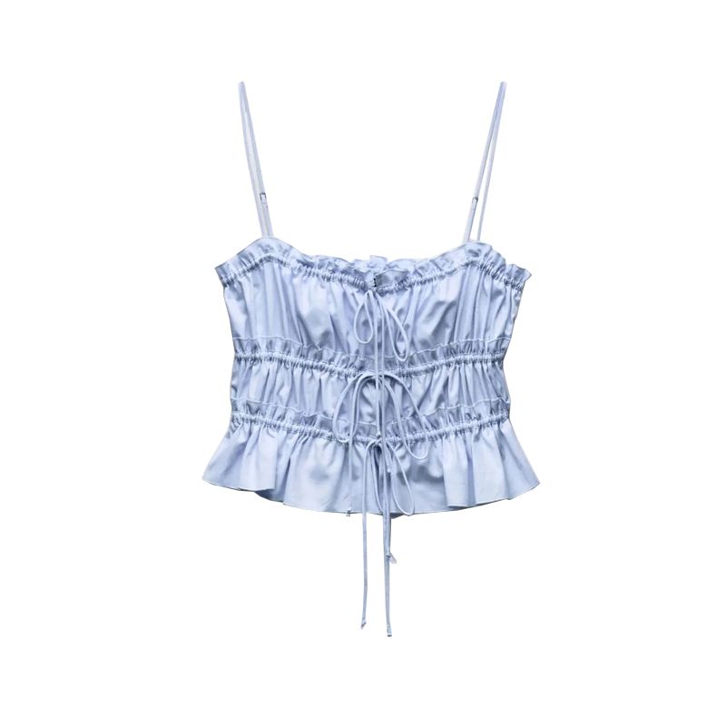 Spring New French Style Pure Desire Straight Collar Camisole Bowknot Decoration Poplin Tops 3067055 3411025