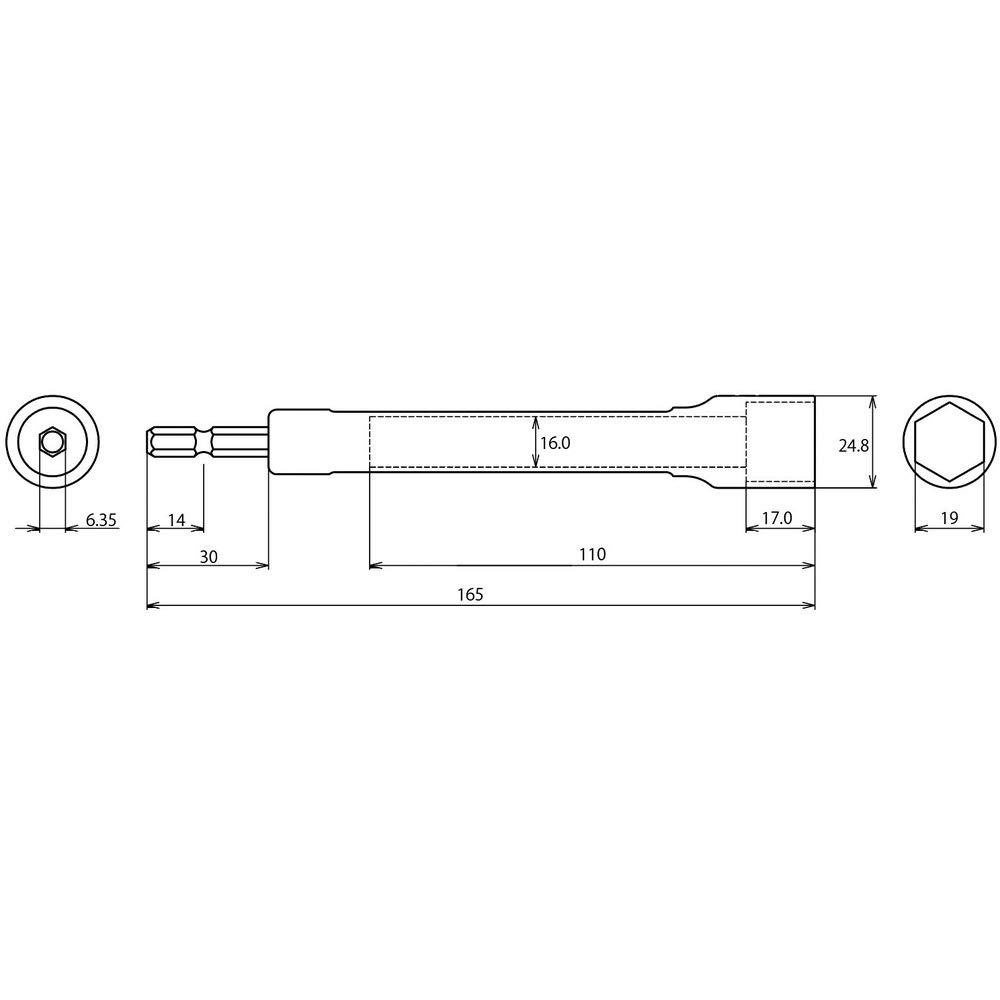Lobtex Electric Drill Socket Long Type 19mm Hexagon DS19LS "Stolock"