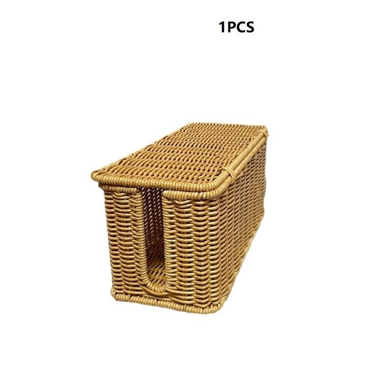 Imitation Rattan Cable Organizer Box Office Desk Charger Socket Network Line Storage Bin Power Cord Charger Storage Box