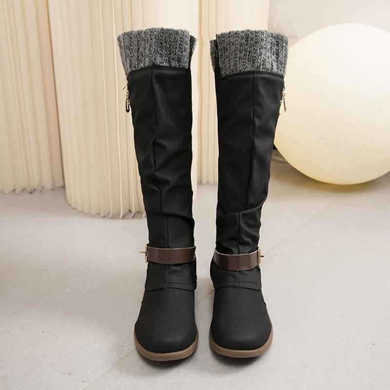 Herbst- und Winterschuhe, Übergröße, Damenschuhe, Damen-Lederstiefel, seitlicher Reißverschluss, hohe Stiefel, niedrige Absätze