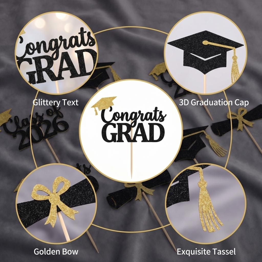 16PCS Graduation Party Decoration And Arrangement: Tassel Cake And Signage