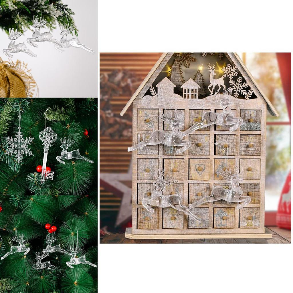 Elegant Transparent Snowflake Christmas Tree Ornaments Creative Reindeer Hanging Decorations