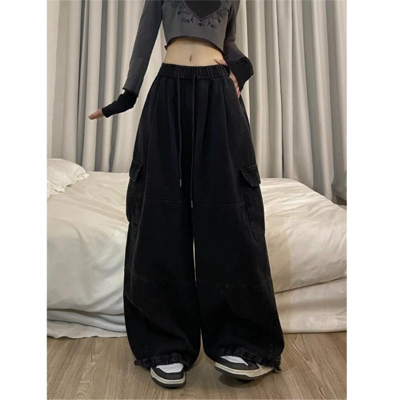 

Stylish Multi-style Cargo Pants, Bold Solid Color Relaxed Fit Pants with Side Pockets, Comfortable Pants for Casual Outings & Weekends S чёрный