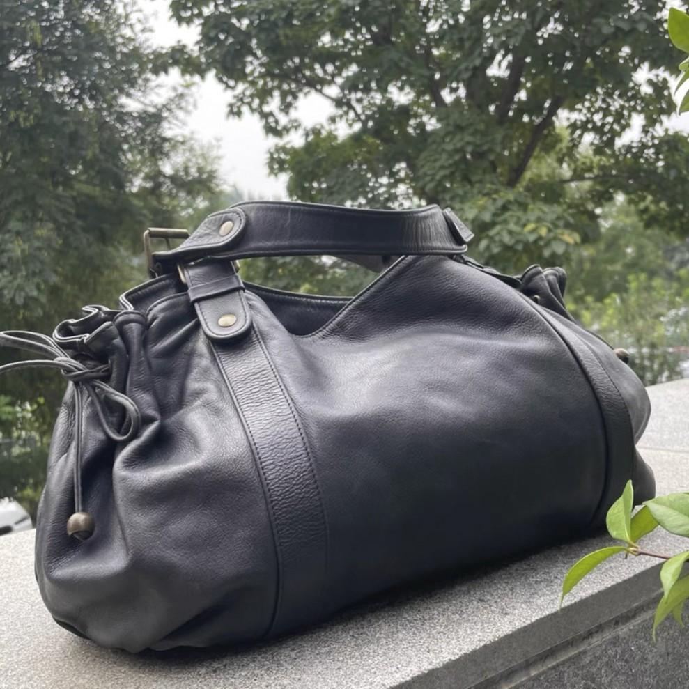 Leather Bag Women's Crossbody Simple Handbag Commuter Shoulder Boston Bag Stylish Versatile Work Bag Soft Polyester Interior