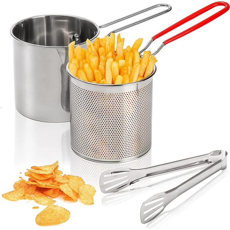 ABBP-2X Deep Frying Pot With Strainer Basket Tong Stainless Steel Japanese Tempura Frying Pot For French Fries Chicken NONE