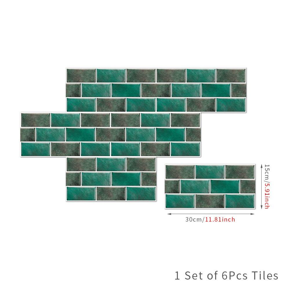 6PCS Marble Pattern Crystal Kitchen Stickers 3D Effect Wall Decals Tile Stickers Kitchen Bathroom
