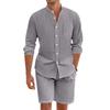 Cotton Linen Breathable Soft Shirt & Shorts Men's Suit Beach Holiday Men's Cotton Linen Long Sleeve Shirt Two-piece Sets