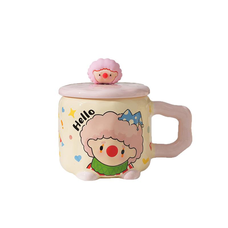 Creative Ins Style Clown Ceramic Cup with Lid Home Office Couple Water Cup High Precision Soft Gift Mug